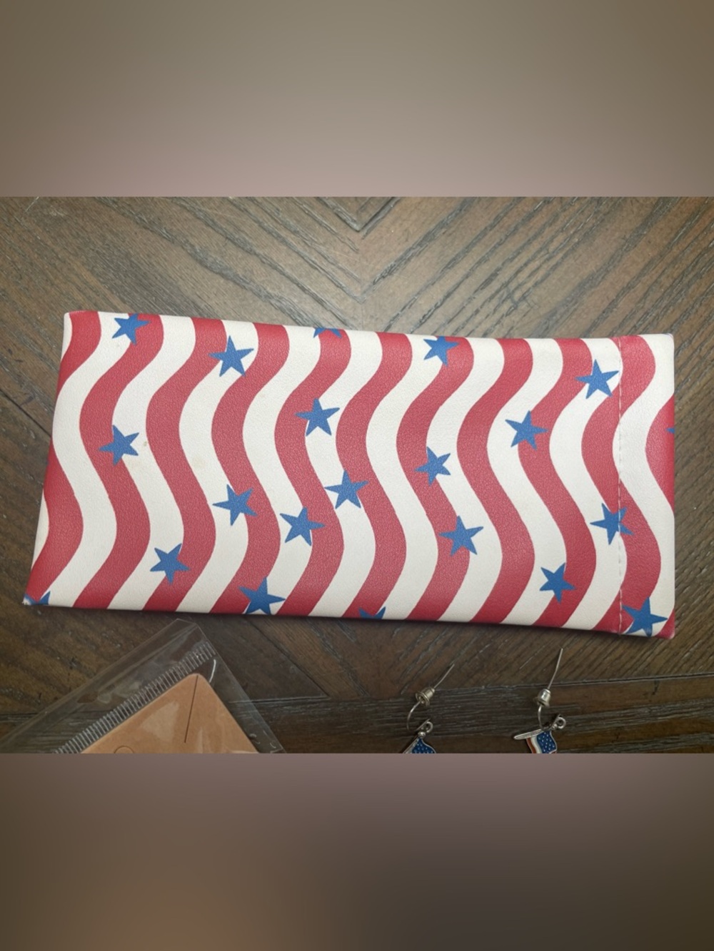 Patriotic Eyeglass Pouch Red White Blue Stars Stripes Sunglasses Soft Case USA